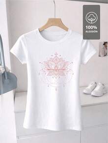 Women's Printed T-Shirt LOTUS BOHO-ROMANCE - PREMIUM AURA EDITION | 100% Cotton - Black - View 4