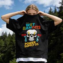 Women's Summer Clothing, Soft And Casual Cotton Round Neck T-Shirt, Skull, Eyes And Lightning Print By THE WET BANDITS POWER SUPPLY CO. Color White. - 黑色 - 查看 1