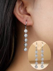1 Pair Long Tassel Disc Earrings, Luxury Elegant Face-Slimming Dangle Earrings For Women, Versatile For Commuting - Earring - View 7