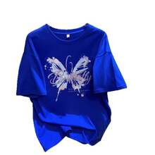 Camiseta con estampado de camisa casual para mujer, manga corta y cuello redondo, moda urbana local de primavera/verano camiseta unisex. 5JXJ - Azul - Ver 6
