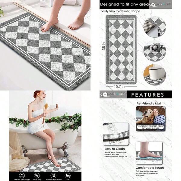 godehone - Alfombrillas de ducha antideslizantes sin ventosas, alfombrillas de baño de lufa de PVC, alfombrillas de lufa para ducha y baño, secado rápido, 15.7 x 36 pulgadas