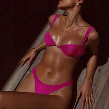 Nuevo traje de baño de dos piezas para mujer, bikini triangular, traje de baño negro sexy para aguas termales. - Azul oscuro - Ver 5