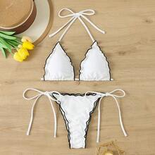 New Style Of Two-Piece Bikini With Halter Neck And Laces, With Push-Up Effect For Women. - 白色 - 查看 11