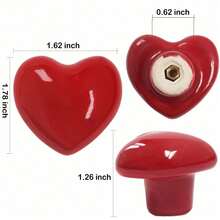 Kenop Laci Keramik Bentuk Hati untuk Lemari Pakaian, Gagang Tarik dengan 3 Ukuran Sekrup, Kenop Furnitur Dapur untuk Lemari Pakaian (Warna Merah) - Hati - View 3