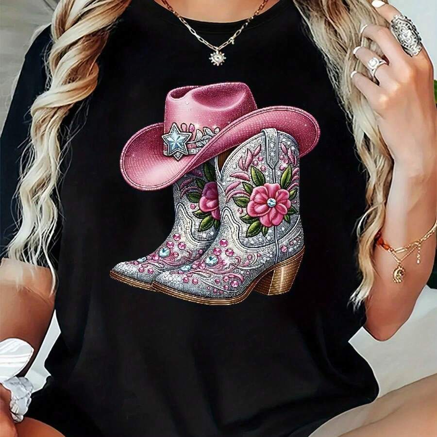 Camiseta para Mujer con Estampado de Diente y Pasta Dental, Manga Corta - Negro - Ver 1