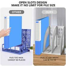 SAYEEC - Organizador de archivos de revistas con compartimentos para carpetas, de escritorio, en pie, hueco, estante de libros, para oficina, con 3 x - 2 compartimentos  Gris claro - Ver 6