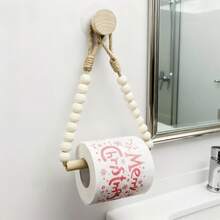 1pc Country Style Paperclip-Free Tissue Paper & Towel Rack - Made Of Wood Veneer With Jute Rope & Wooden Ball System, Suitable For Farmhouse Style Bathroom Accessories (Can Hold Roll Towels), And A Tissue Box. - A - View 7