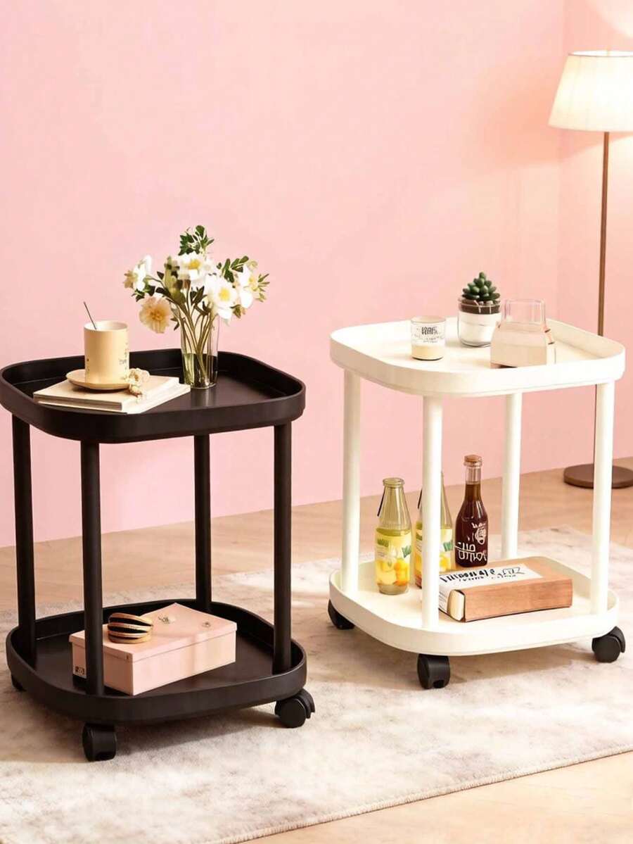 Modern Cream-Colored Side Table With Storage Function - Space-Saving, Made Of White Plastic, Suitable For Living Room, Bedroom, Balcony, Bathroom Storage And Kitchen Essentials