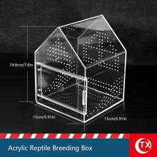 TX 8.81*6.8*6.02 英吋跳蛛飼養缸，高透明壓克力屋設計，分層景觀設計，適用於壁虎、爬行類、塔蘭圖拉蜘蛛和兩棲類動物。家居裝飾，桌面小型景觀展示盒，適用於潮濕和乾燥環境，磁吸式前開門防止幼體逃脫，多面通風，附窗戶，包含壓克力梯子 - 彩色 - 查看 14