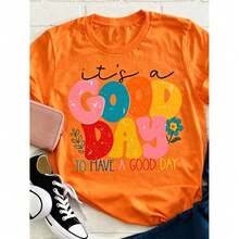 Women's Positive Motivational Slogan T-Shirt | Printed Text "Live Every Beautiful Day To The Fullest", Decorated With Colorful Fonts And Floral Patter - 橘色 - 查看 6