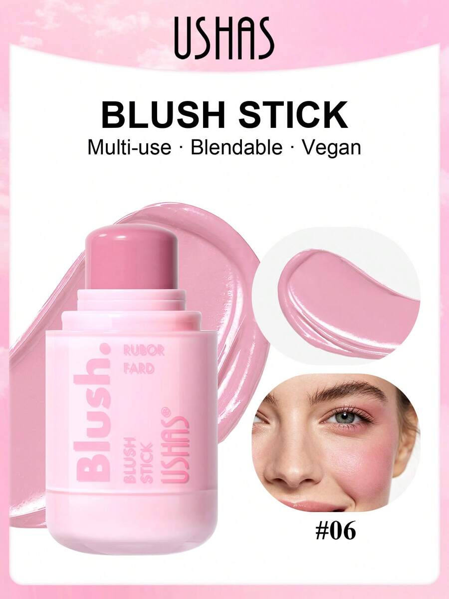 USHAS Silky Smooth Blush Stick, Multi-Purpose Luminous Cream Blush, Provides 8 Color Tones, Waterproof And Smudge-Proof Highly Pigmented Blush Cream, Lightweight And Long-Lasting Blush Cream Suitable For All Skin Tones, Perfect For Daily Makeup, Parties And Holidays - #06 Bubblegum Bloom - 查看 1