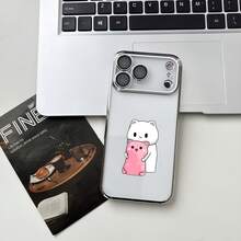 電気メッキ加工を施した透明な耐衝撃スマホケース。かわいい猫の漫画柄で、通勤にも最適な万能スマホケースです。 - シルバー - チェックする 2