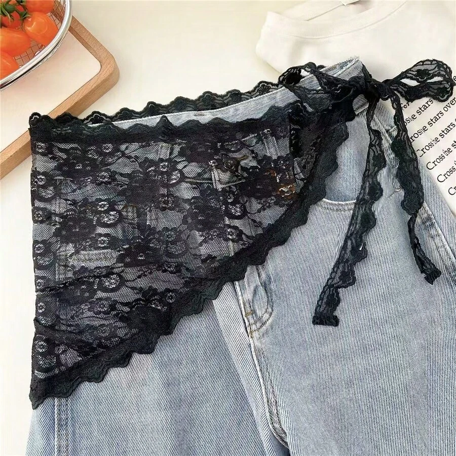 1 pieza Falda de encaje de primavera/verano, Pañuelo triangular de malla jacquard, Falda con volantes - Multicolor - Ver 1