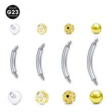Bộ 12 chiếc G23 Titanium nguyên khối 14G gồm khuyên cong và bi thay thế cho khuyên rốn, khuyên tai, khuyên rốn ngắn nhỏ, khuyên rốn dài cho nam nữ, trang sức xỏ khuyên rốn, quà tặng tinh tế. - Nhiều màu - Xem 7