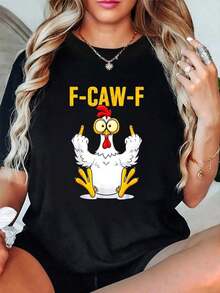Camiseta 100% Algodón F-Caw-F con Frase Humorística de Pollo, Meme de Gallo, para Hombre y Mujer, Cuello Redondo, Estilo Clásico, Moda Verano, Vacaciones - Negro - Ver 1