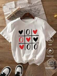 Camiseta de cuello redondo y mangas cortas de ropa fashion, fabricada en México, para la temporada primavera-verano 2025. Con estampado de dibujos animados, es un modelo de pareja, apta para usar tanto por dentro como por fuera, ideal para oficina y estilo casual, diseñada para hombres y mujeres, en unidad individual. - Blanco - Ver 5
