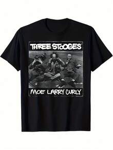 Camiseta unisex con estampado de álbum de hip-hop de los 90<Los Tres Estúpidos> de Moi Larry Corey, una camiseta casual básica, suave y cómoda, adecuada para todas las estaciones, versátil para cualquier estilo, asequible para el uso diario y un regalo de Navidad perfecto para fans y amigos, camiseta de mujer, local. - Negro - Ver 1