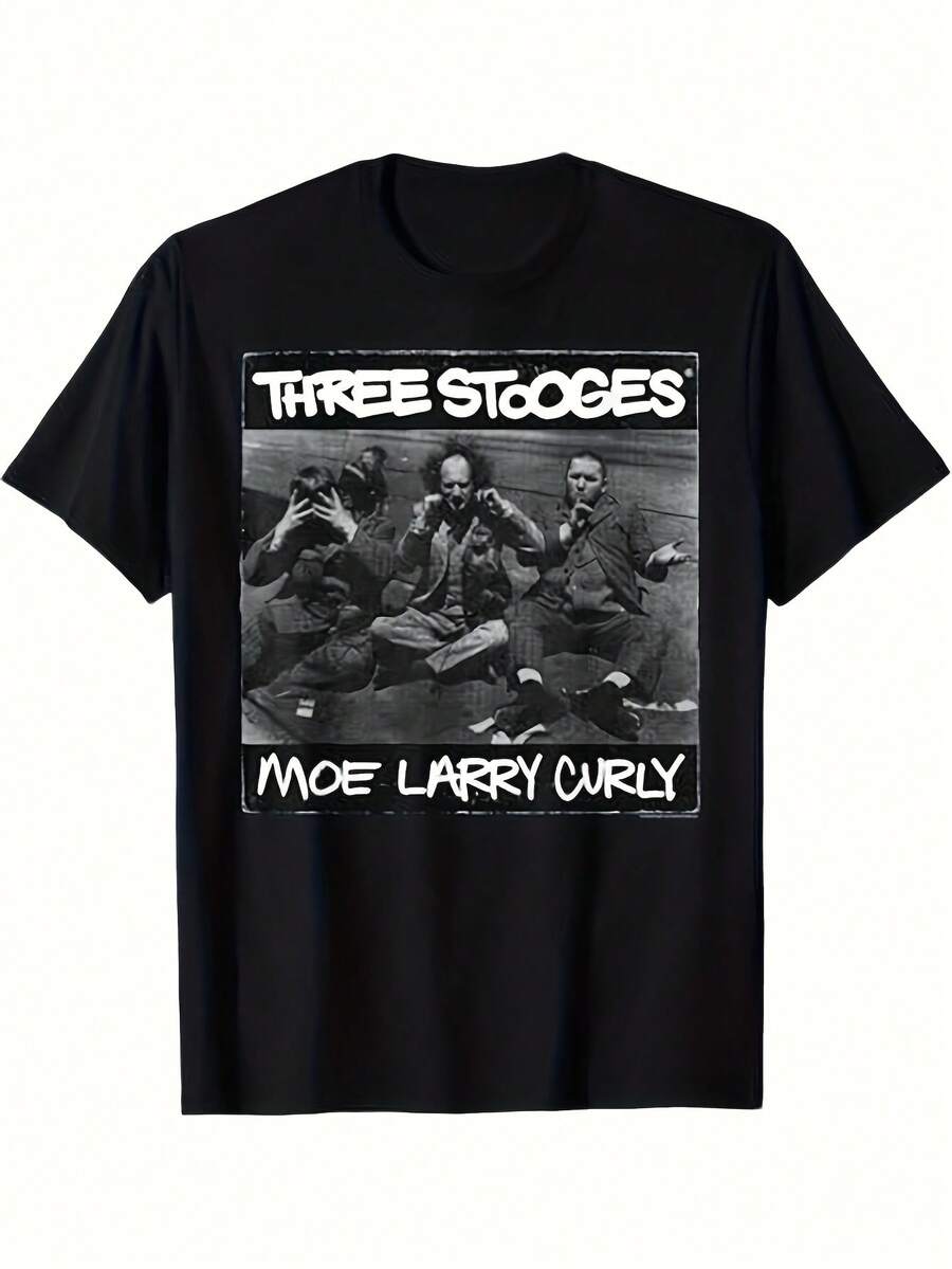 Camiseta unisex con estampado de álbum de hip-hop de los 90<Los Tres Estúpidos> de Moi Larry Corey, una camiseta casual básica, suave y cómoda, adecuada para todas las estaciones, versátil para cualquier estilo, asequible para el uso diario y un regalo de Navidad perfecto para fans y amigos, camiseta de mujer, local. - Negro - Ver 1