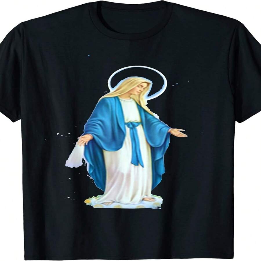 Camiseta unisex con motivos del Día de la Independencia, el Día del Padre y la Virgen María, manga corta, verano 2025, algodón puro, 220 g. - Negro - Ver 1