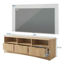Home TV Stand For 65 Inch TV, Modern Mid Century 59 In Entertainment Center With Storage, Media Console Table 3 Cabinet, Handle Door, Wooden Living Room, Office Furniture - Natural Oak - View 3