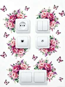 Multiple Watercolor Floral Switch Wall Stickers, Waterproof Self-Adhesive Removable Rose, Peony, Butterfly Decals, Gentle Ins/Romantic Style Switch Socket Panel Decor, Home Atmosphere Renovation Stickers - Wall Stickers - View 6