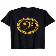 Camiseta gráfica 100% para hombre - Dise?o Escuchas la música pero sientes el bajo, corte regular, cuello redondo, manga corta, ideal para amantes de la guitarra y la música, ropa casual de verano, ta - Negro - Ver 2