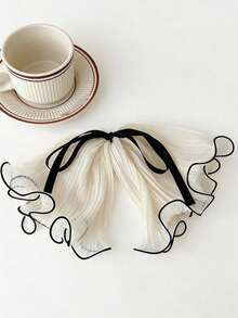 1pc Chiffon Ruffle Bow Hair Clip, Sweet & Elegant Women Hair Accessory With Ribbon Tail, Suitable For Summer, Vacation, Travel - A - View 9