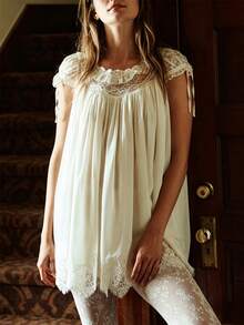 Women Puff Sleeve Short Babydoll Dress Square Neck Flowy Mini Dress Floral Ruffle A Line Summer Sundress - 白色 - 查看 3