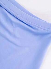 Conjunto de 2 piezas de verano, top corto de manga corta y cuello redondo de unicolor y falda larga de tubo, para mujer - Celeste - Ver 6