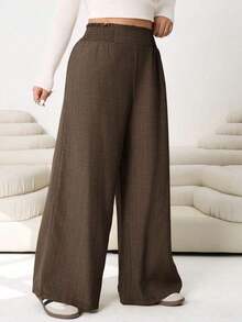 Pantalones casuales nuevos para otoño/invierno 2025, adecuados para salidas, uso diario casual, fiestas, ir al trabajo, volver al colegio, citas, hogar, fiestas de cumpleaños y múltiples ocasiones.Corte relajado, cintura elástica, pierna ancha, - Marrón Chocolate - Ver 3
