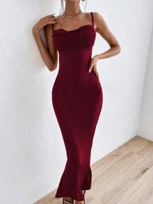 Vestido de mujer de unicolor con escote sexy y espalda descubierta, sexy y elegante, adecuado para fiestas, vacaciones y salidas nocturnas, fiesta de primavera/verano - Burdeos - Ver 3