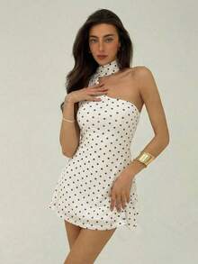 Vestido mini de moda de unicolor sin mangas para mujer - Blanco y Negro - Ver 4