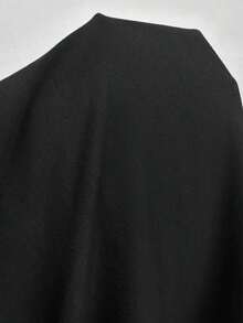 Camiseta casual de mujer de unicolor con parche de encaje y bajo asimétrico, para verano - Negro - Ver 9