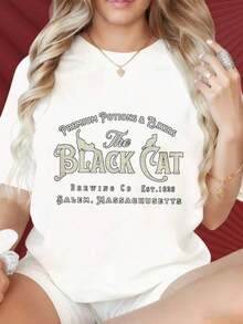Women's T-Shirt With A Round Neck And Short Sleeves, Fun For Printing. Women's T-Shirt With A Round Neck And Short Sleeves, Fun For Printing. Women's T-Shirt From The Cat Brewing Co Premium Potions And Elixirs Salem Massachusetts, Suitable For Christmas Parties, Sporting Activities, Holiday Parties, Outings, Sports, And Other Holiday Gifts. Suitable For Christmas Parties, Sporting Activities, Holiday Parties, Outings, Sports, And Other Holiday Gifts. Suitable For Spring, Summer, And Fall. - 白色 - 查看 2