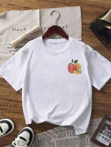 Camiseta Casual   Camiseta de manga corta con estampado divertido, lindo y cómodo, con diseño de frutas veraniegas de la  de Amalfi y letras de dibujos animados, ideal para mujer. Adecuada para diversas ocasiones, como regalo para festivales, cumpleaños, festivales de música. Casual, versátil y cómoda, perfecta para vacaciones en la playa, sencilla y a la moda, ideal para el uso diario de mujeres y niñas.   100% Algodón   Resistente - Blanco - Ver 2