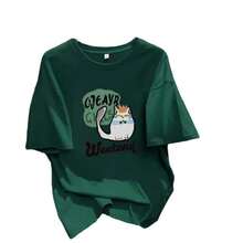 Camiseta con estampado de camisa casual para mujer, manga corta y cuello redondo, moda urbana local de primavera/verano camiseta unisex. 4H38 - Verde Oscuro - Ver 6