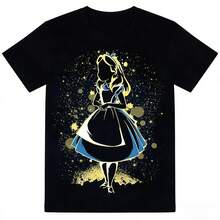 Camiseta de Mujer de Alicia en el País delas Maravillas-Estampado de DibujosAnimados Vibrante, Transpirable paraVerano - Negro - Ver 2