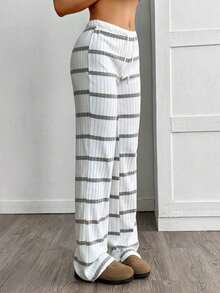 Pantalones casuales de mujer con cintura con cordón acanalado, para primavera/otoño - Gris - Ver 6