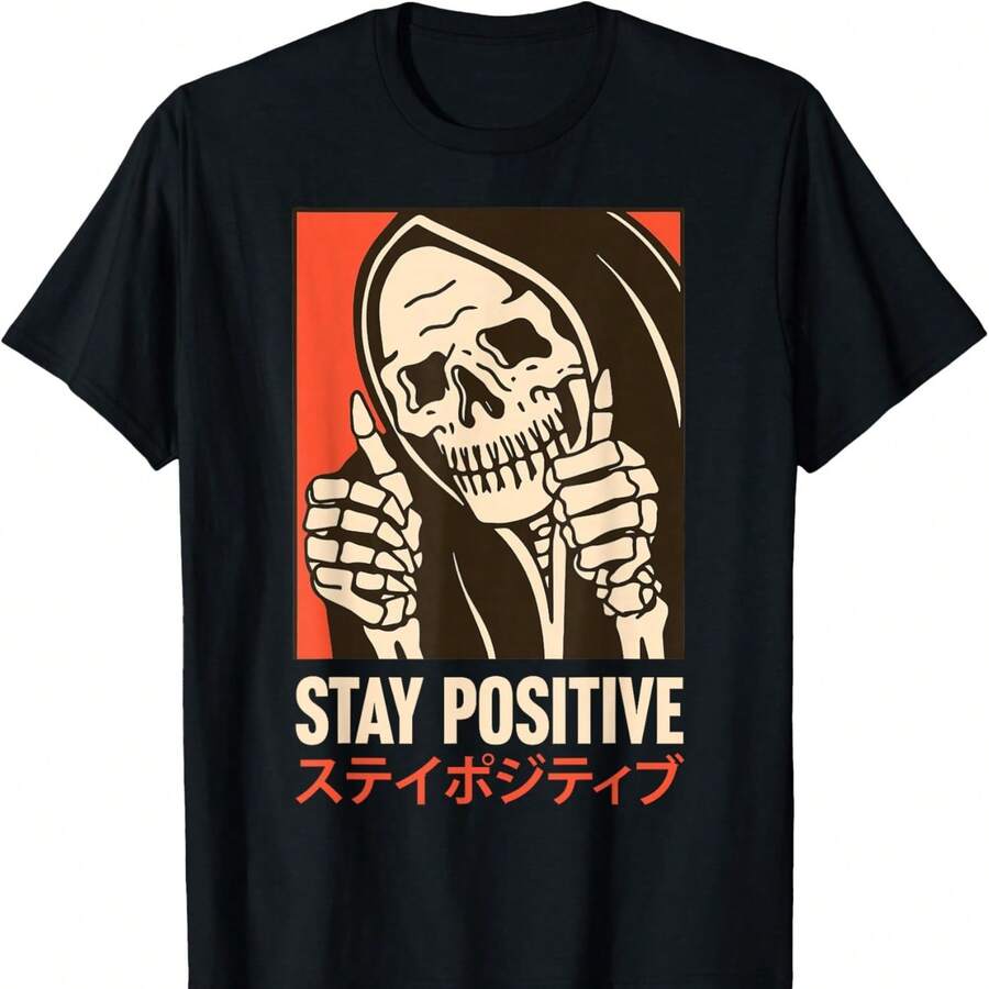 Camiseta unisex Stay Posit Skeleton de algodón grueso de 220 g, suave y transpirable con excelente elasticidad, agradable para la piel y cómoda para usar todo el día. Diseño clásico e informal fácil de combinar, ideal para salidas diarias, estilo urbano, deportes, citas y reuniones informales durante todo el año. - Negro - Ver 1