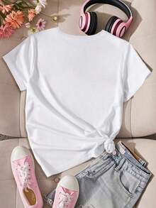 Camiseta de manga corta estampada para mujer joven, moderna y adecuada para el uso diario, sencilla y elegante. - Blanco - Ver 2