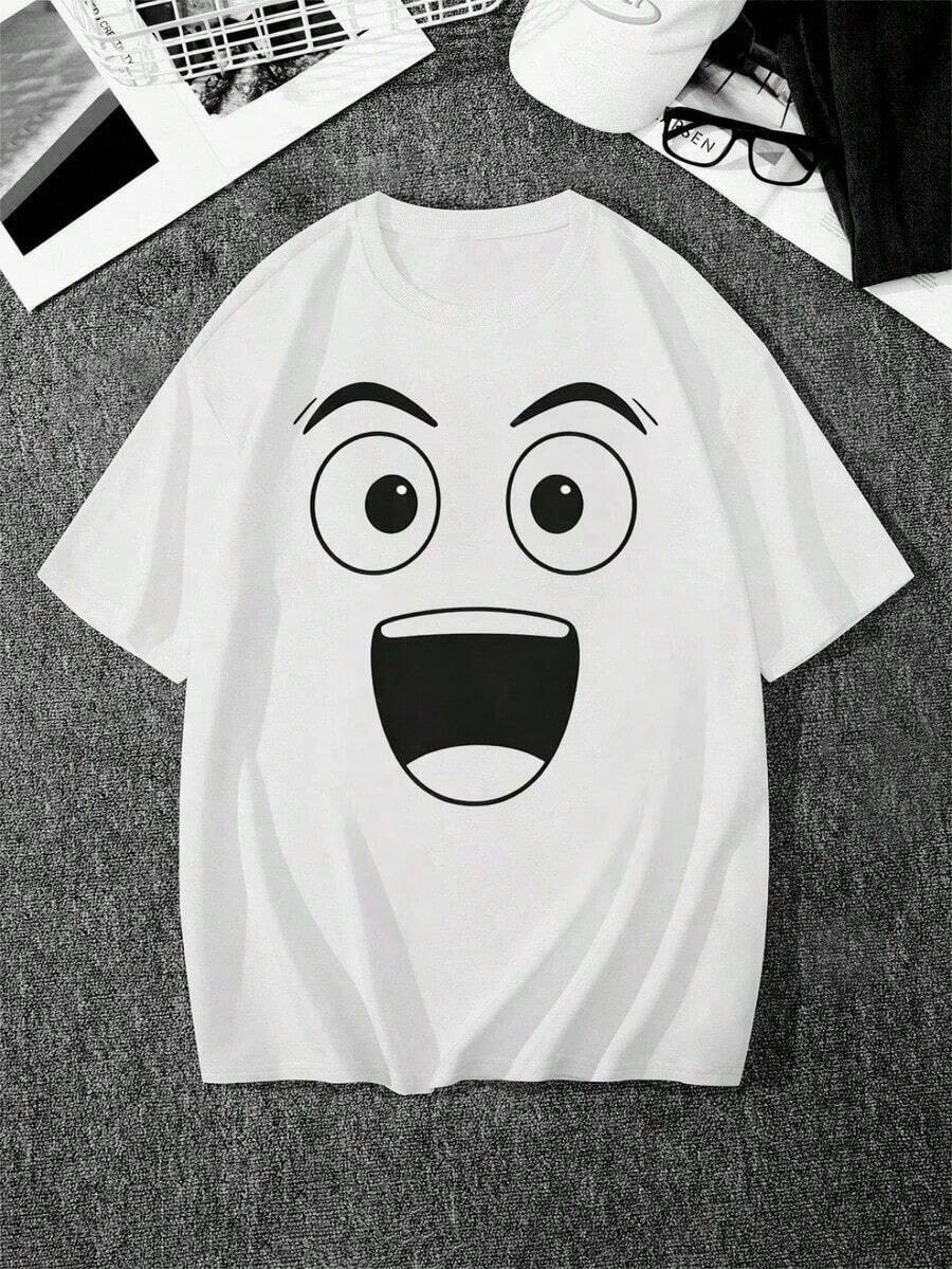 Anime Robot Robloxs Face T-Shirts, Funny Shirt, Graphic Tees, Crew Neck Short Sleeve T-Shirts, Women's Clothing, Harajuku T-Shirts, Tee, Summer Tops, Summer Versatile Tops - Trắng 3 - Xem 1
