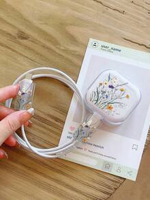 3件組數據線充電器保護套，英規藍色花卉貼花圖案，相容於Apple 20W快速充電適配器，防止線材斷裂的充電器保護套，充電器配件，手機配件 - 彩色 - 查看 13