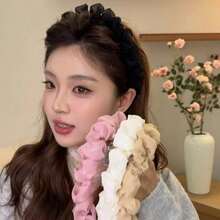 4/1入新款時尚百褶髮箍，極其精緻，時尚蕾絲髮箍，適合戶外配戴，多功能高頂髮夾髮箍，新娘婚禮配件，女性沙灘配件，旅行必備，母親節禮物髮帶 - 彩色 - 查看 7