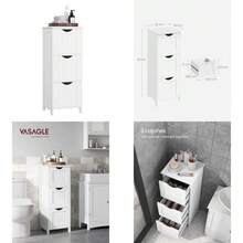 VASAGLE Armario de Baño con 3 Cajones, 30 x 30 x 81 cm, para Baño, Comedor, Sala de Estar, Cocina, Blanco Mate MBBC50WT - blanco - Ver 1