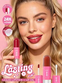 USHAS 2-In-1 Lip Oil + Liquid Lipstick, Long-Lasting Matte Lip Gloss With Glossy Finish, Non-Sticky And Non-Transferring, Moisturizing Lip Tint, 12 Colors From Nude To Deep Shades, Suitable For Daily And Party Makeup - #05 Crimson Spice - View 2