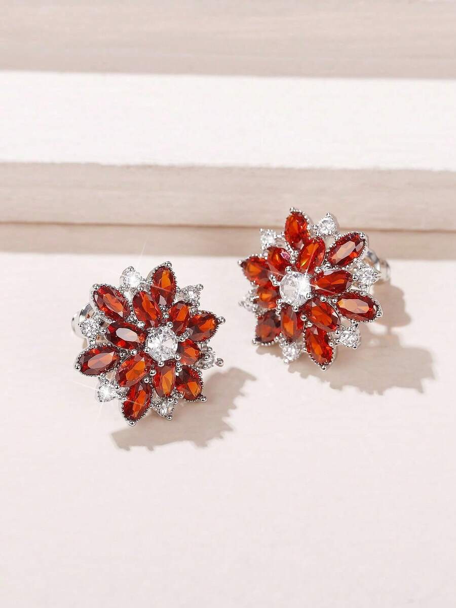 1 paire de boucles d'oreilles à tige en zircone cubique exquises, convenant comme cadeau de la Saint-Valentin, pour le mariage, les fiançailles, l'anniversaire, les accessoires de fête pour femmes