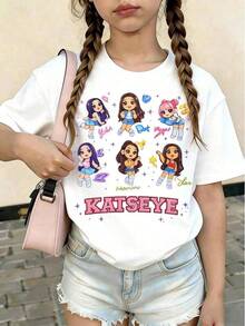 KATSEYR Kids Girls Colorful K-Pop Idol Print Cotton T-Shirt, Retro Aesthetic Casual Everyday Wear, Summer Short Sleeve TeeRopa Hombre Cosas Para Hombre Ropa De Mujer Women Clothing Casual Blusas Bonito - Blanco - Ver 1