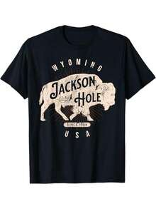 Camiseta unisex de manga corta, camiseta vintage para hombre con diseño gráfico de búfalos de Jackson Hole, Wyoming - Camiseta retro suave de estilo western con diseño de búfalos y el contorno del estado de Wyoming, camiseta casual de manga corta con cuello redondo para entusiastas de las actividades al aire libre, regalos para el Día del Padre y atuendo casual (Est. 1884)playeras hombre,spiderman,, mujer,romwe men,boho chic,maestras regalos,camiseta para mujerconjuntos curvy para mu,y2k, - Negro - Ver 6