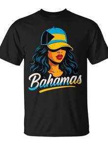 Camiseta Vintage de Mujer con Bandera de las Bahamas - Estilo Monsterry para Hombre y Mujer, Camiseta Estampada de Manga Corta para Verano 2026, Camiseta de Algodón, Ropa Casual - Negro - Ver 7