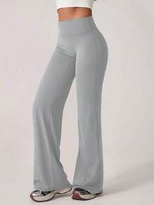 2026 TimeOff 1 pieza Pantalones deportivos de mujer minimalistas con cintura elástica, estampado de letras, pierna recta y ancha, efecto levantador V-Shape, primavera - Gris Claro - Ver 11